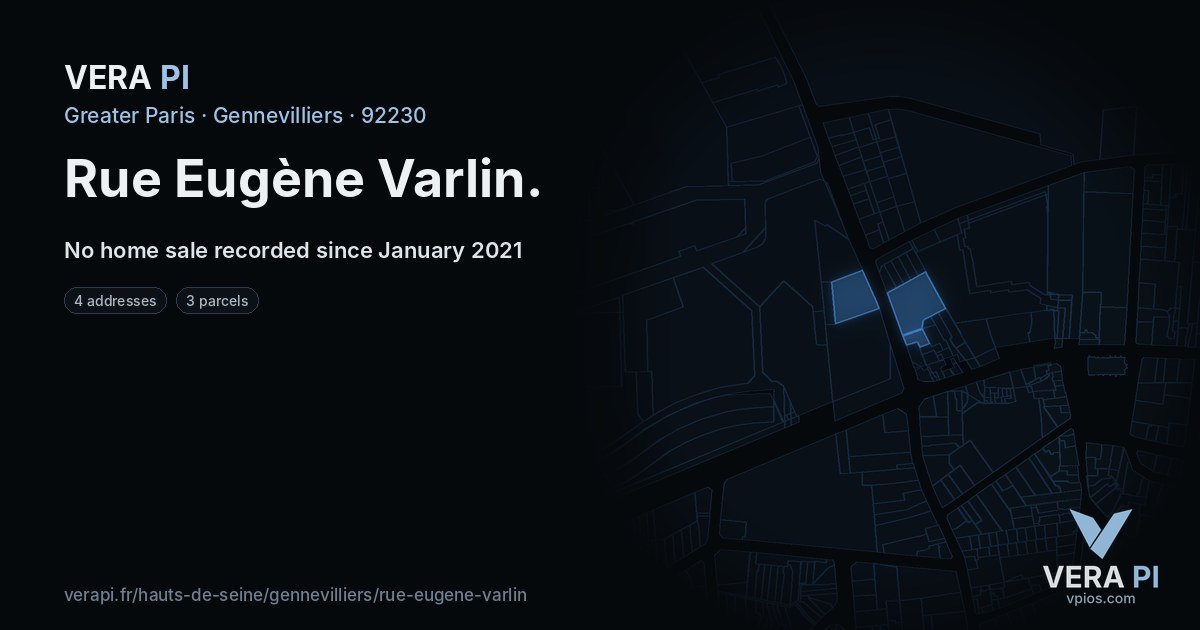 Rue Eugène Varlin, Gennevilliers at night – every parcel coloured by the prices around it, the street's own parcels lit