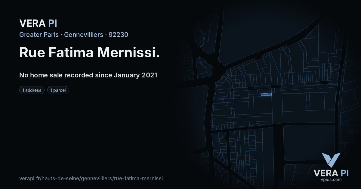 Rue Fatima Mernissi, Gennevilliers at night – every parcel coloured by the prices around it, the street's own parcels lit