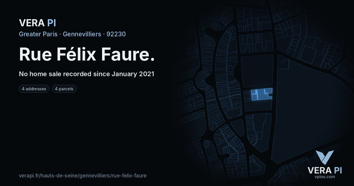 Rue Félix Faure, Gennevilliers at night – every parcel coloured by the prices around it, the street's own parcels lit