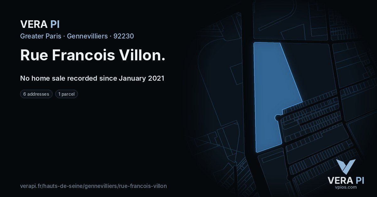 Rue Francois Villon, Gennevilliers at night – every parcel coloured by the prices around it, the street's own parcels lit