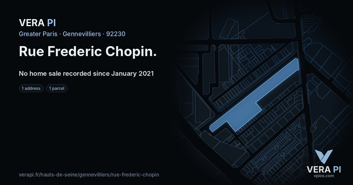 Rue Frederic Chopin, Gennevilliers at night – every parcel coloured by the prices around it, the street's own parcels lit