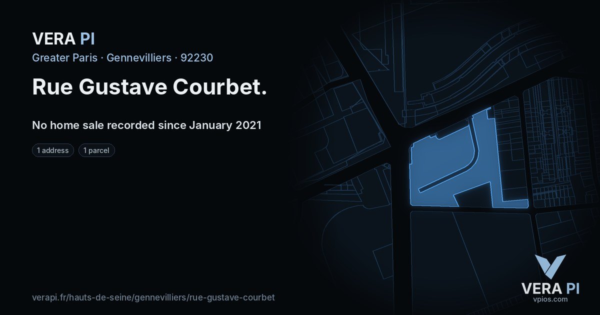 Rue Gustave Courbet, Gennevilliers at night – every parcel coloured by the prices around it, the street's own parcels lit