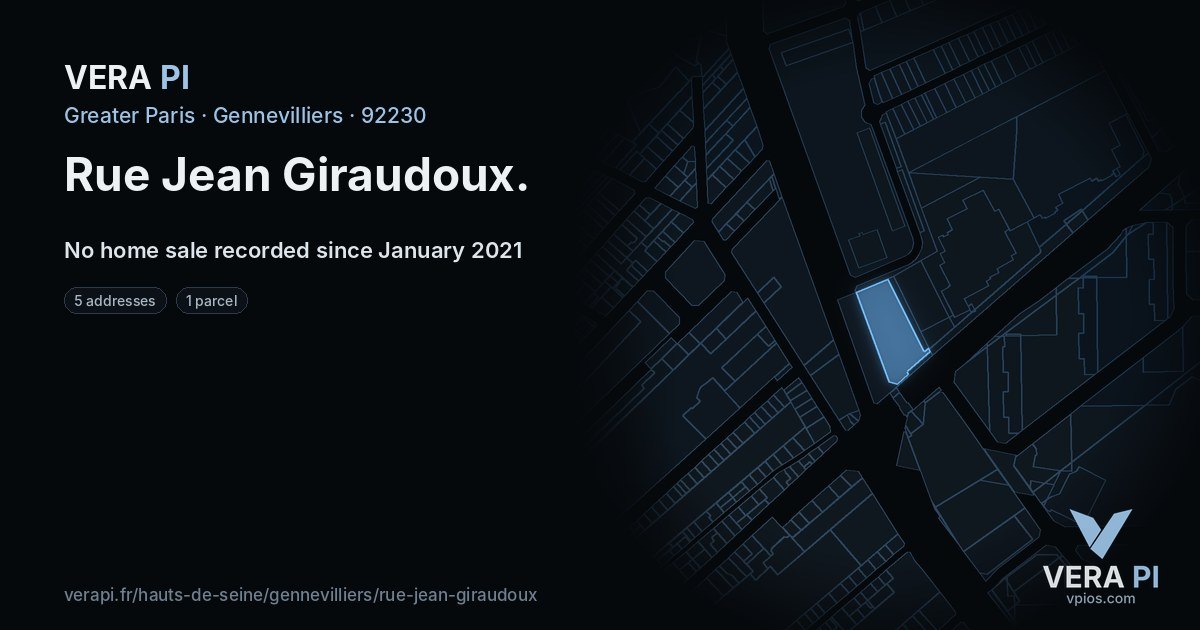 Rue Jean Giraudoux, Gennevilliers at night – every parcel coloured by the prices around it, the street's own parcels lit