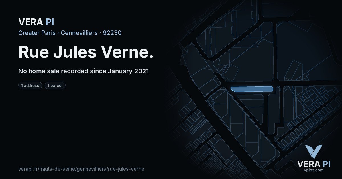 Rue Jules Verne, Gennevilliers at night – every parcel coloured by the prices around it, the street's own parcels lit