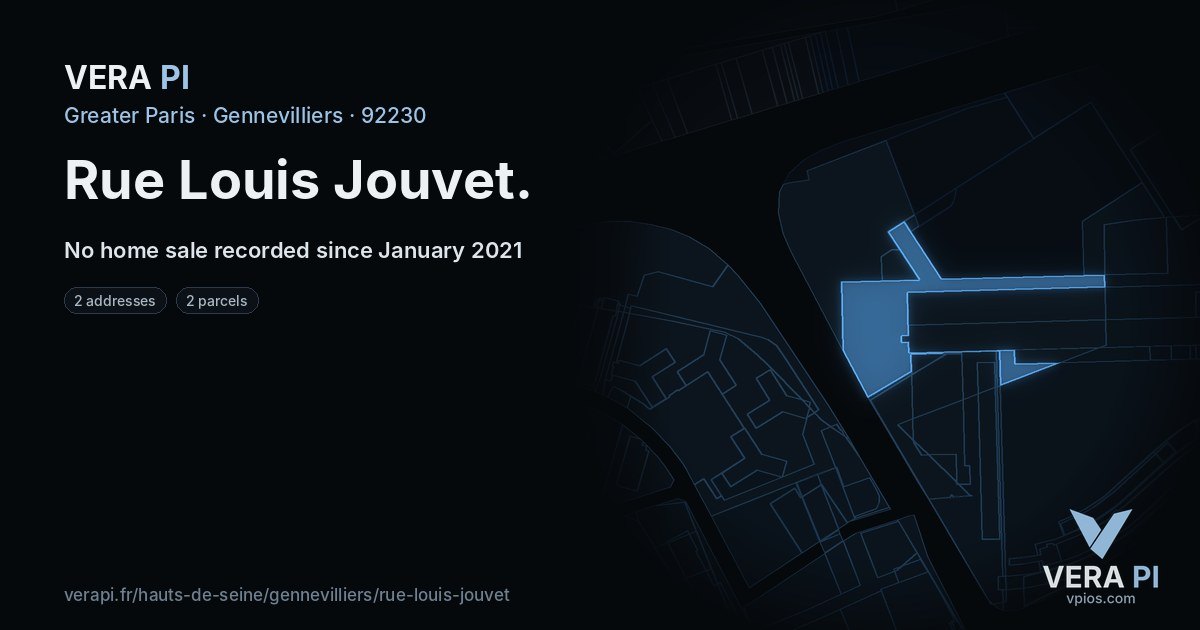 Rue Louis Jouvet, Gennevilliers at night – every parcel coloured by the prices around it, the street's own parcels lit