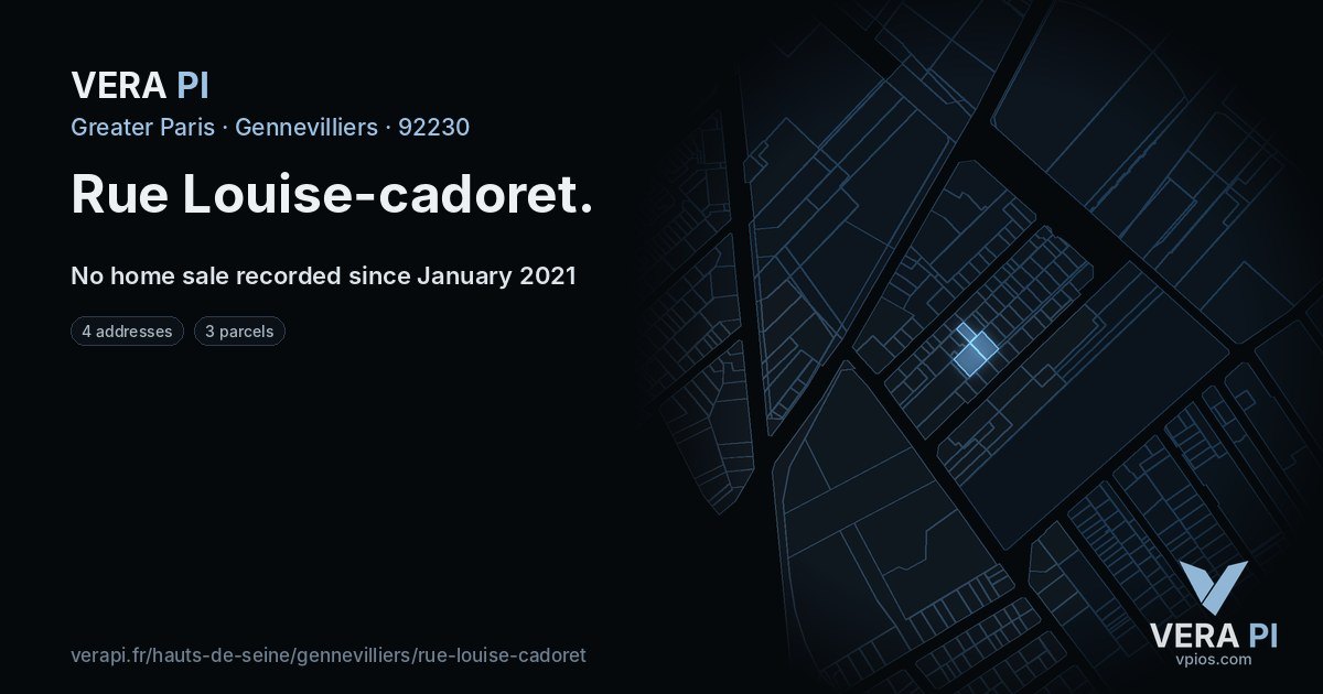 Rue Louise-cadoret, Gennevilliers at night – every parcel coloured by the prices around it, the street's own parcels lit