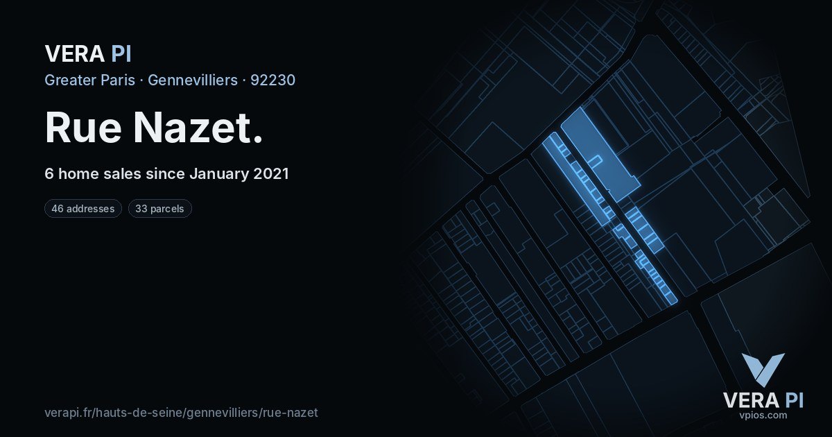 Rue Nazet, Gennevilliers at night – every parcel coloured by the prices around it, the street's own parcels lit