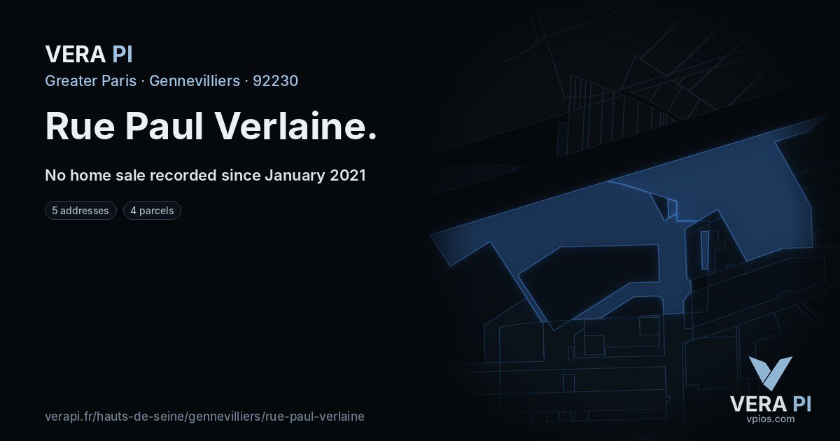 Rue Paul Verlaine, Gennevilliers at night – every parcel coloured by the prices around it, the street's own parcels lit
