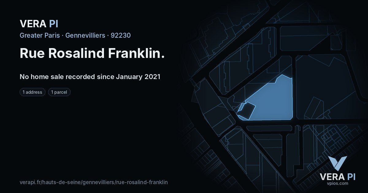 Rue Rosalind Franklin, Gennevilliers at night – every parcel coloured by the prices around it, the street's own parcels lit