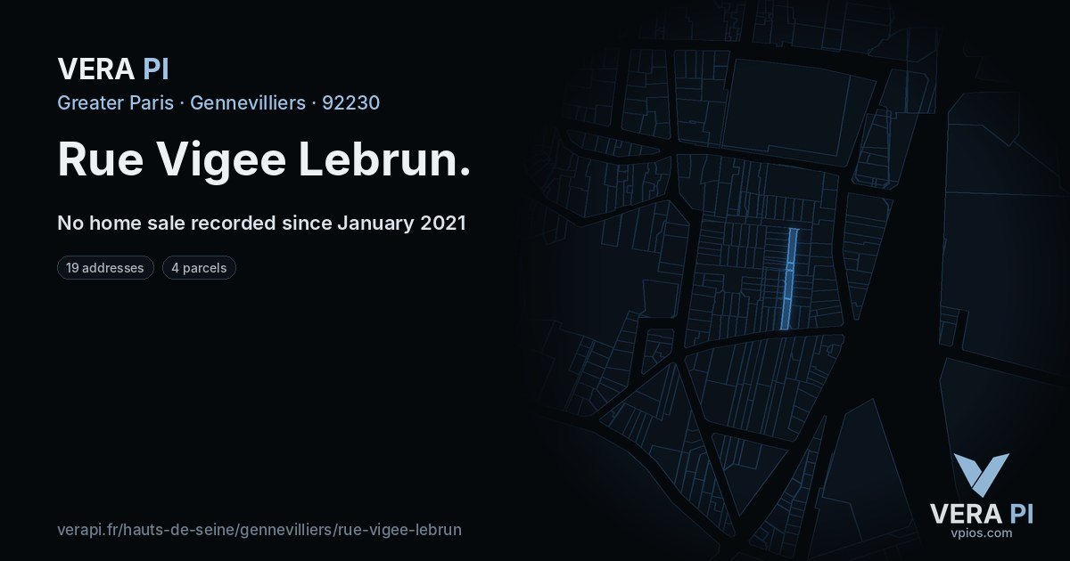 Rue Vigee Lebrun, Gennevilliers at night – every parcel coloured by the prices around it, the street's own parcels lit