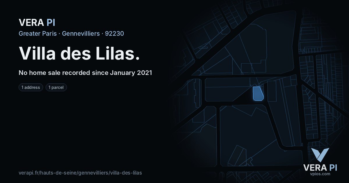 Villa des Lilas, Gennevilliers at night – every parcel coloured by the prices around it, the street's own parcels lit