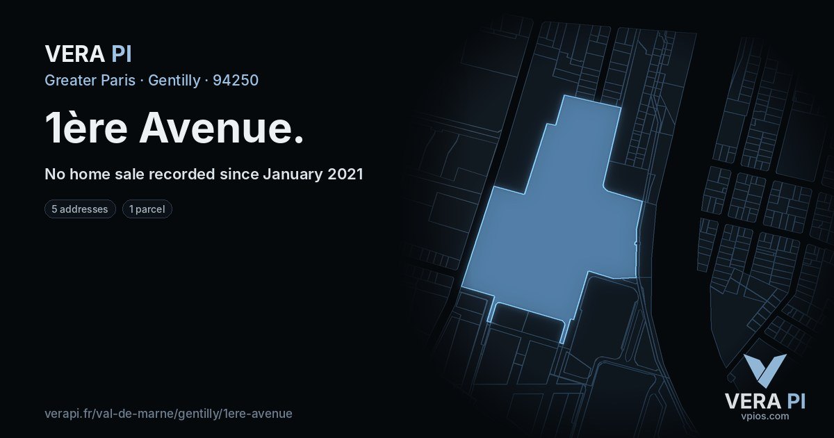 1ère Avenue, Gentilly at night – every parcel coloured by the prices around it, the street's own parcels lit