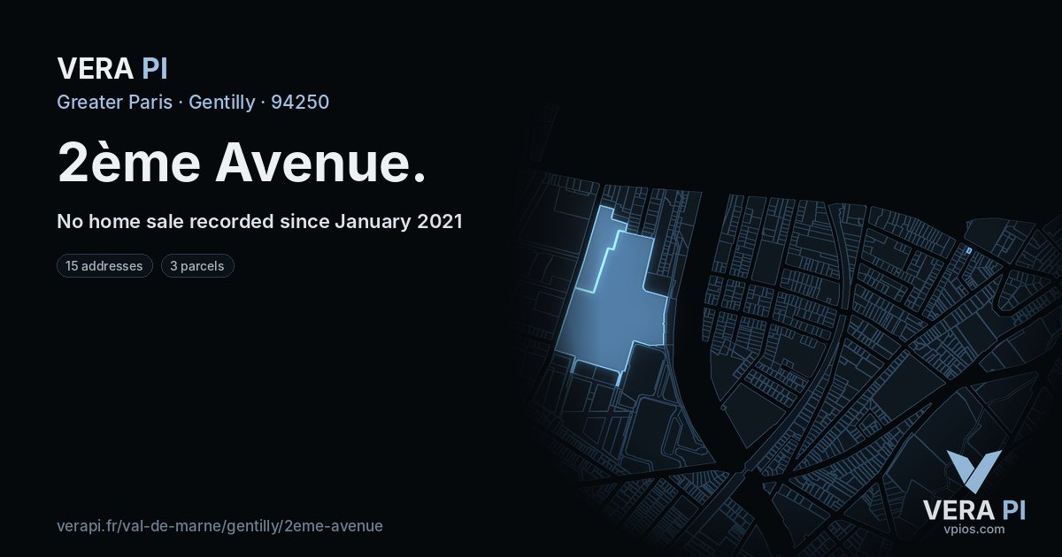 2ème Avenue, Gentilly at night – every parcel coloured by the prices around it, the street's own parcels lit