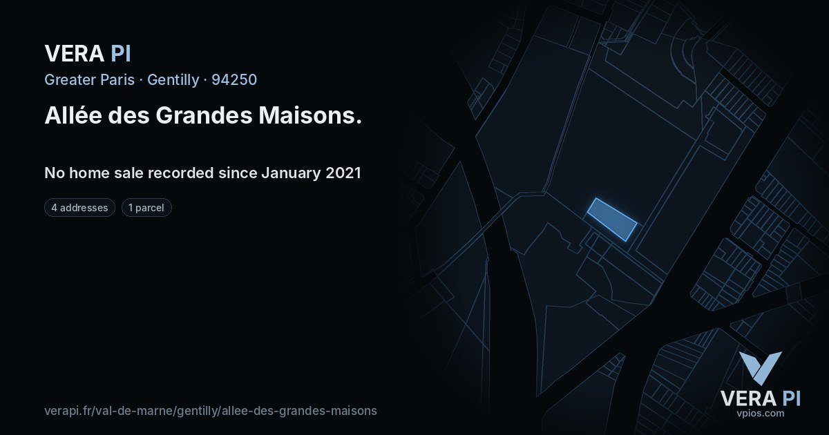 Allée des Grandes Maisons, Gentilly at night – every parcel coloured by the prices around it, the street's own parcels lit