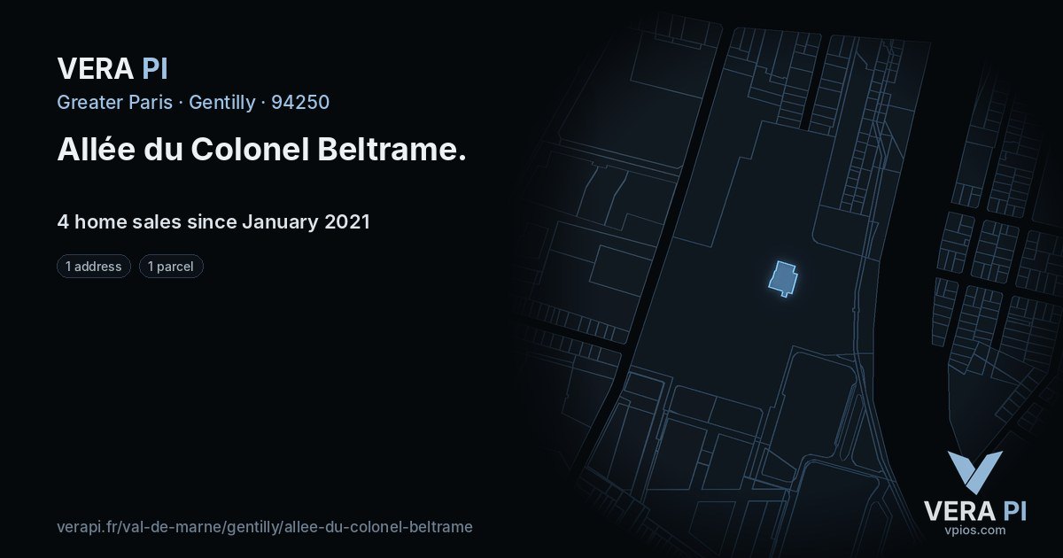 Allée du Colonel Beltrame, Gentilly at night – every parcel coloured by the prices around it, the street's own parcels lit