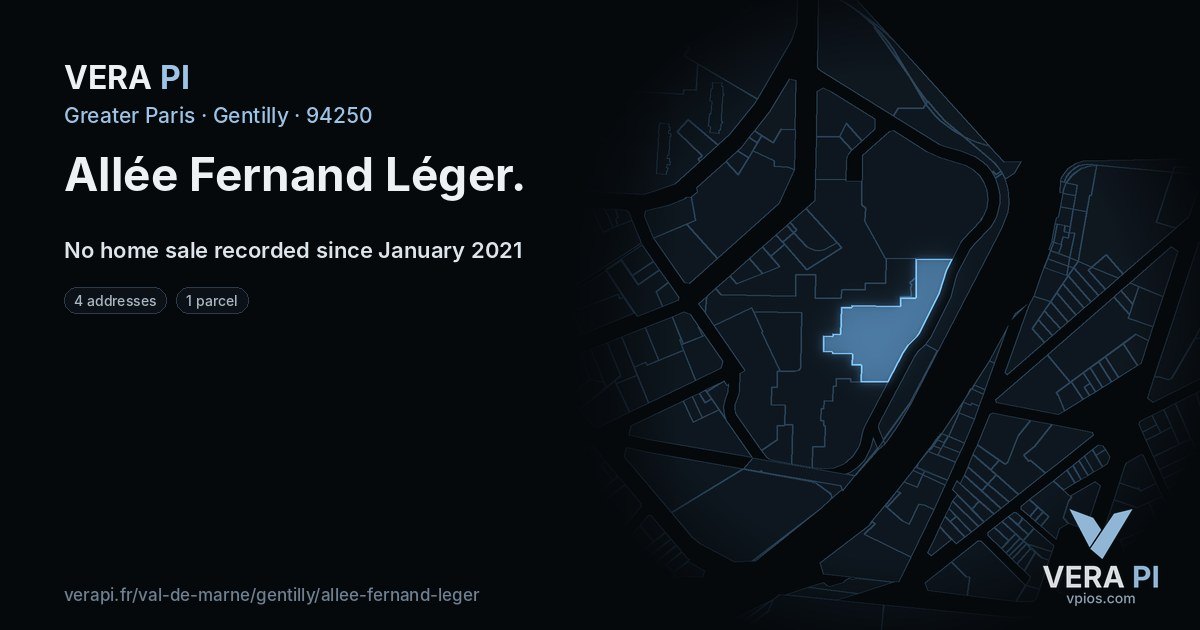 Allée Fernand Léger, Gentilly at night – every parcel coloured by the prices around it, the street's own parcels lit