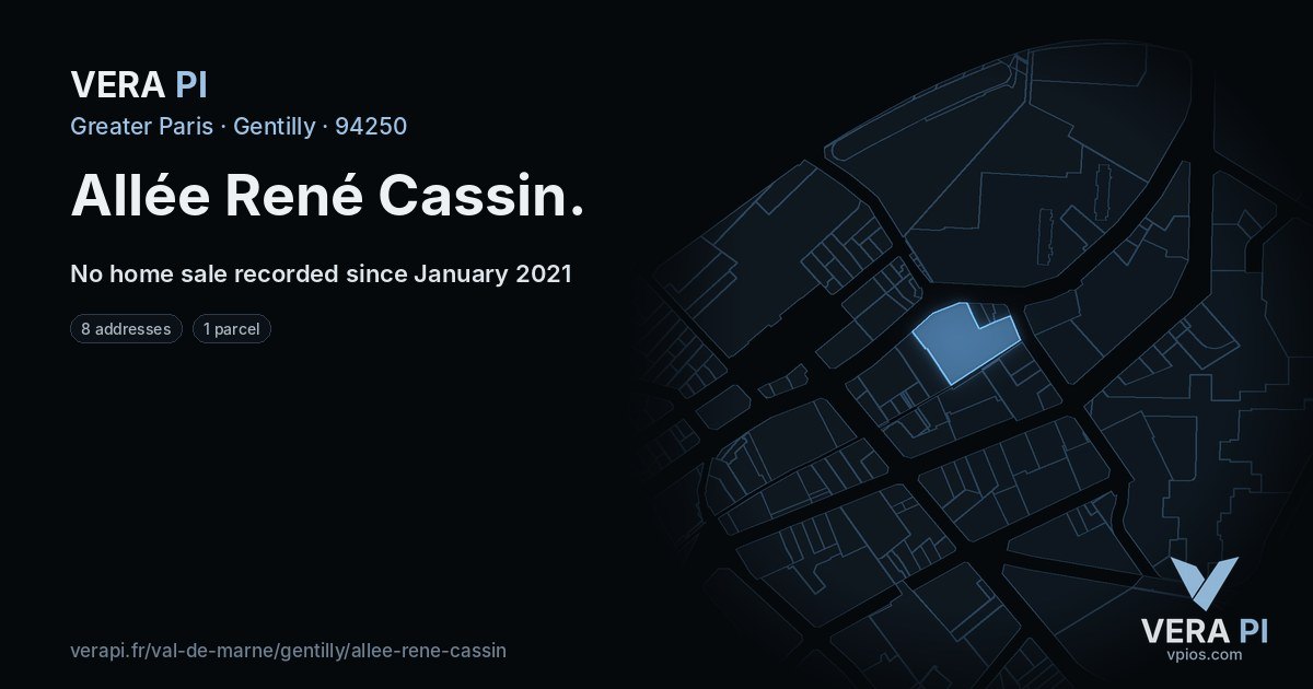 Allée René Cassin, Gentilly at night – every parcel coloured by the prices around it, the street's own parcels lit