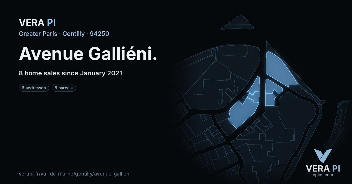 Avenue Galliéni, Gentilly at night – every parcel coloured by the prices around it, the street's own parcels lit