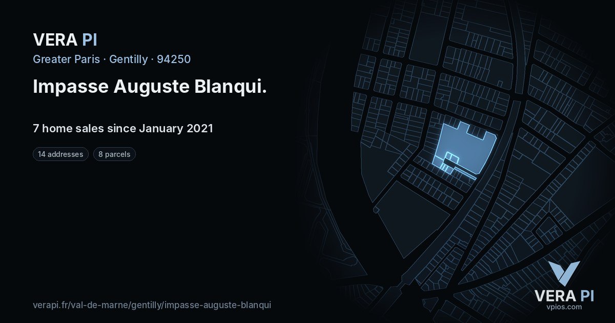 Impasse Auguste Blanqui, Gentilly at night – every parcel coloured by the prices around it, the street's own parcels lit