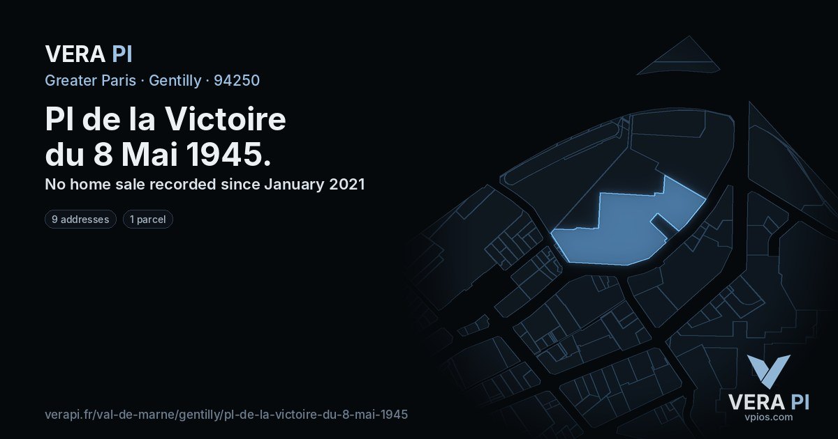 Pl de la Victoire du 8 Mai 1945, Gentilly at night – every parcel coloured by the prices around it, the street's own parcels lit