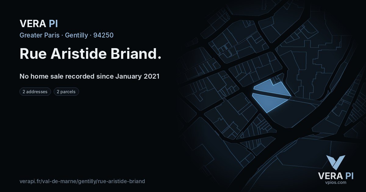 Rue Aristide Briand, Gentilly at night – every parcel coloured by the prices around it, the street's own parcels lit