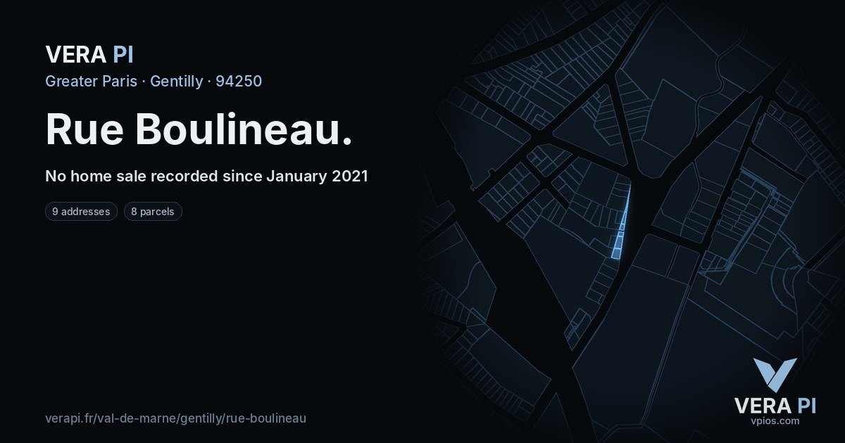 Rue Boulineau, Gentilly at night – every parcel coloured by the prices around it, the street's own parcels lit