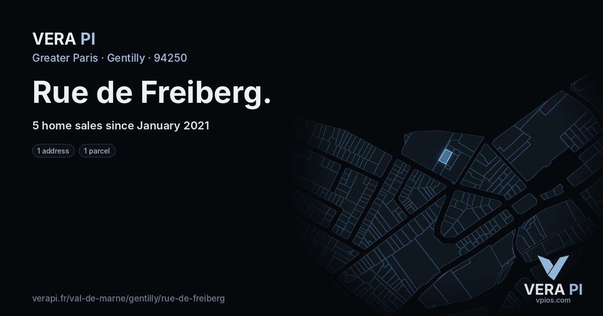 Rue de Freiberg, Gentilly at night – every parcel coloured by the prices around it, the street's own parcels lit