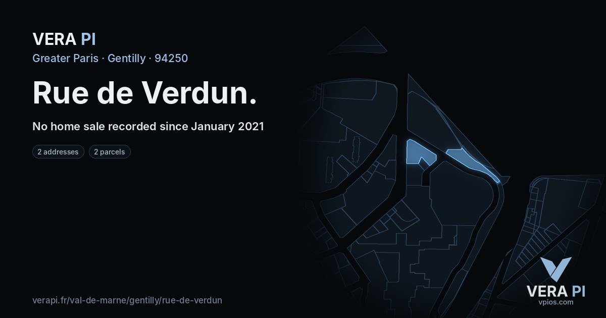 Rue de Verdun, Gentilly at night – every parcel coloured by the prices around it, the street's own parcels lit