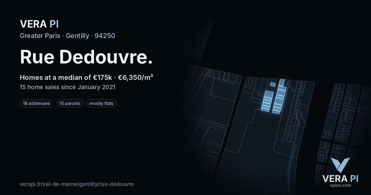 Rue Dedouvre, Gentilly at night – every parcel coloured by the prices around it, the street's own parcels lit