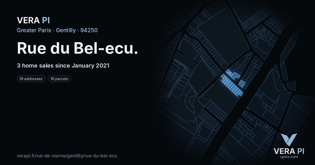 Rue du Bel-ecu, Gentilly at night – every parcel coloured by the prices around it, the street's own parcels lit