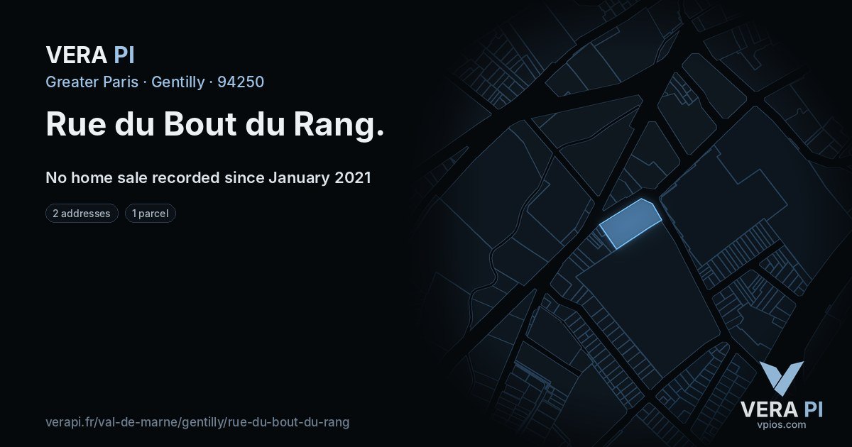 Rue du Bout du Rang, Gentilly at night – every parcel coloured by the prices around it, the street's own parcels lit