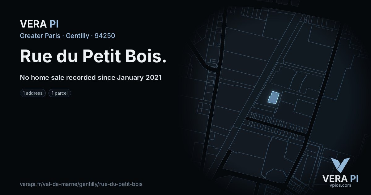 Rue du Petit Bois, Gentilly at night – every parcel coloured by the prices around it, the street's own parcels lit