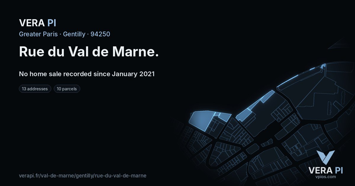 Rue du Val de Marne, Gentilly at night – every parcel coloured by the prices around it, the street's own parcels lit