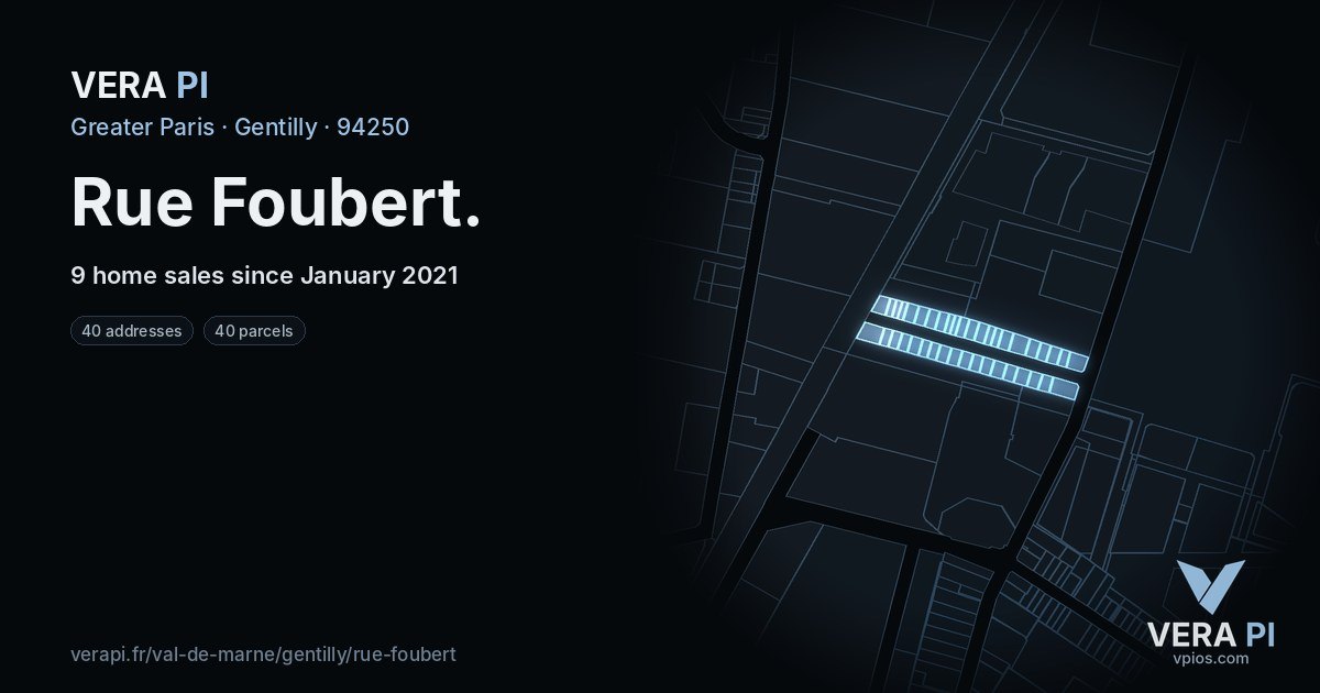 Rue Foubert, Gentilly at night – every parcel coloured by the prices around it, the street's own parcels lit