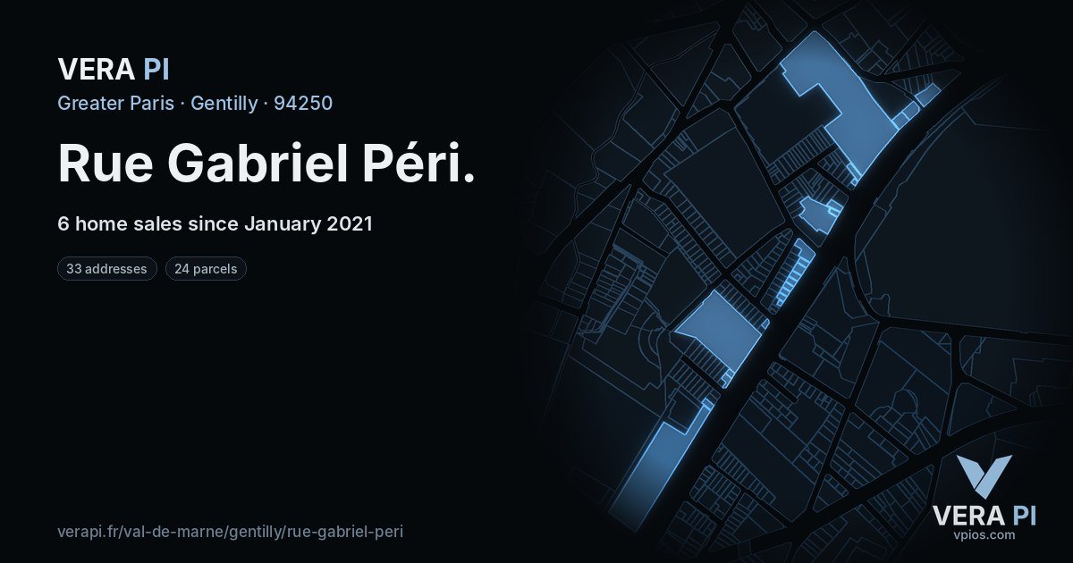 Rue Gabriel Péri, Gentilly at night – every parcel coloured by the prices around it, the street's own parcels lit