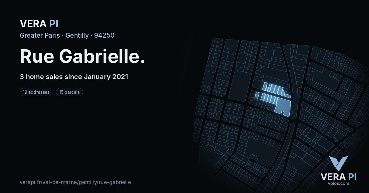 Rue Gabrielle, Gentilly at night – every parcel coloured by the prices around it, the street's own parcels lit