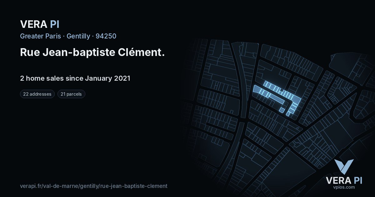 Rue Jean-baptiste Clément, Gentilly at night – every parcel coloured by the prices around it, the street's own parcels lit