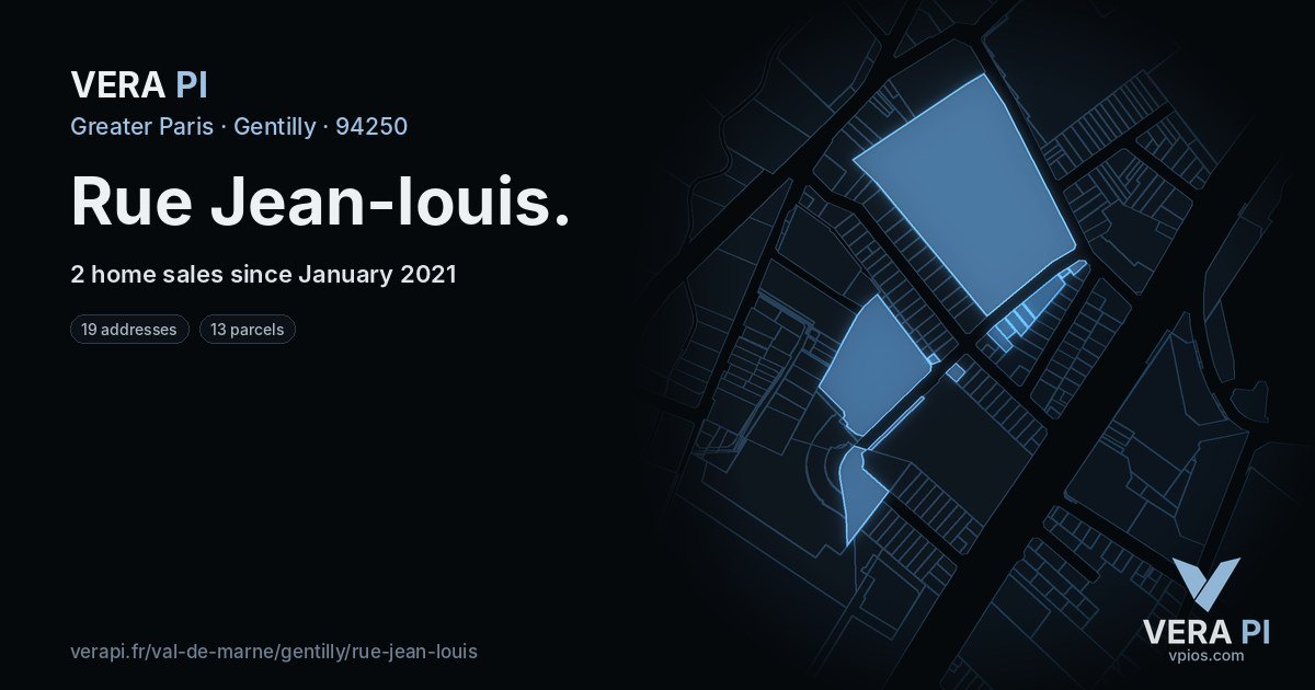 Rue Jean-louis, Gentilly at night – every parcel coloured by the prices around it, the street's own parcels lit