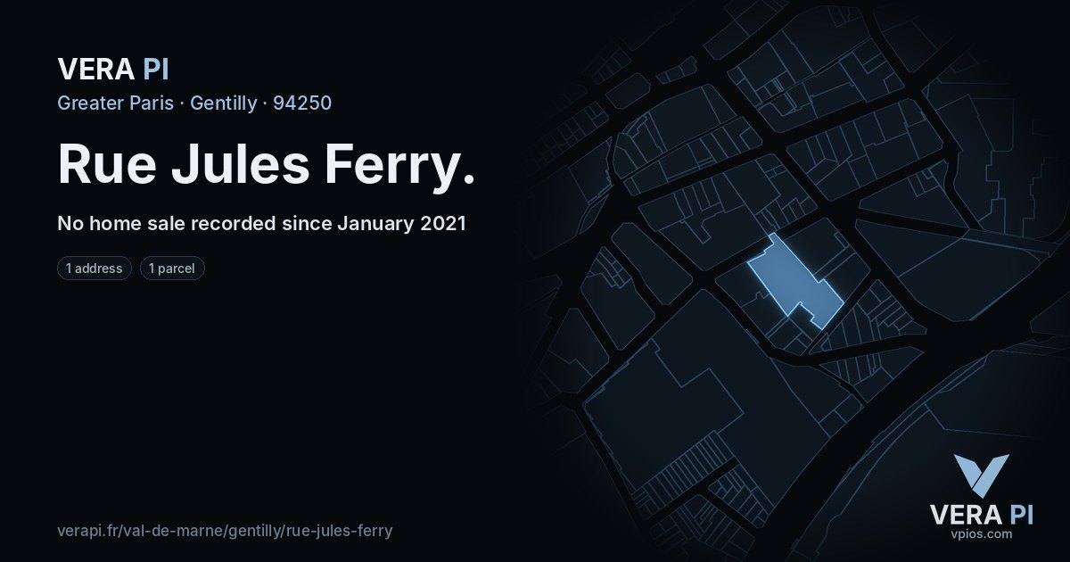 Rue Jules Ferry, Gentilly at night – every parcel coloured by the prices around it, the street's own parcels lit