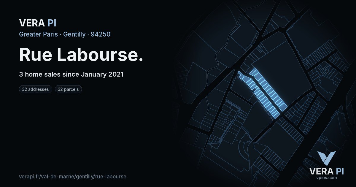 Rue Labourse, Gentilly at night – every parcel coloured by the prices around it, the street's own parcels lit