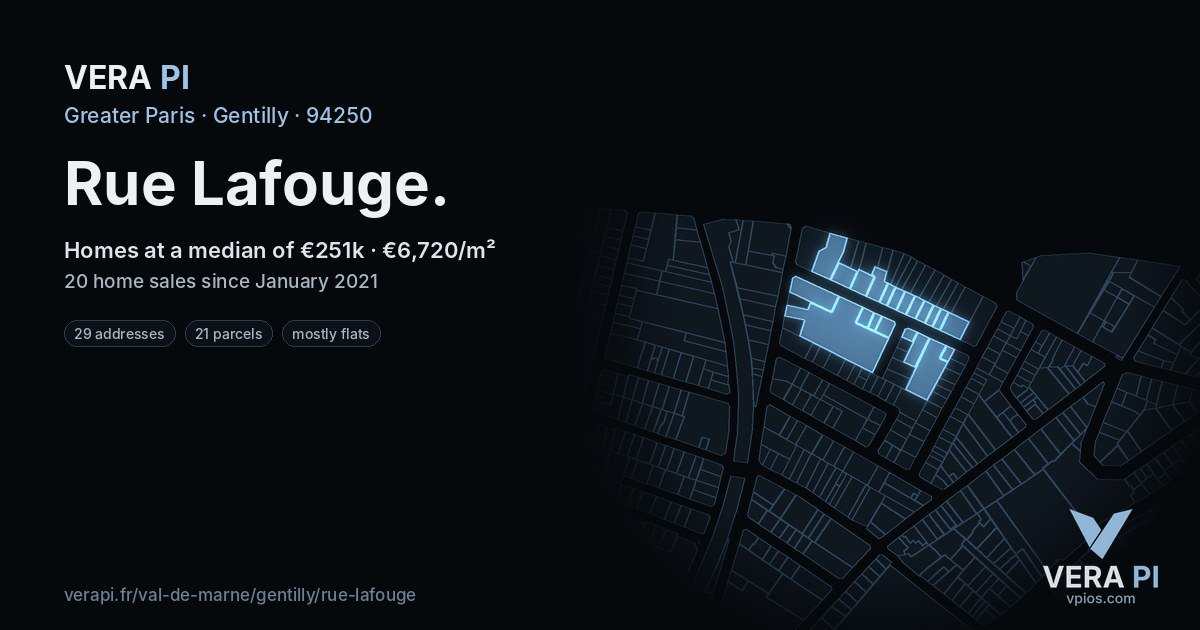 Rue Lafouge, Gentilly at night – every parcel coloured by the prices around it, the street's own parcels lit