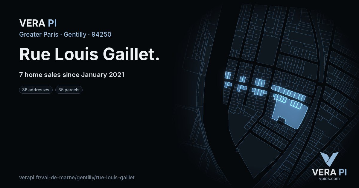 Rue Louis Gaillet, Gentilly at night – every parcel coloured by the prices around it, the street's own parcels lit