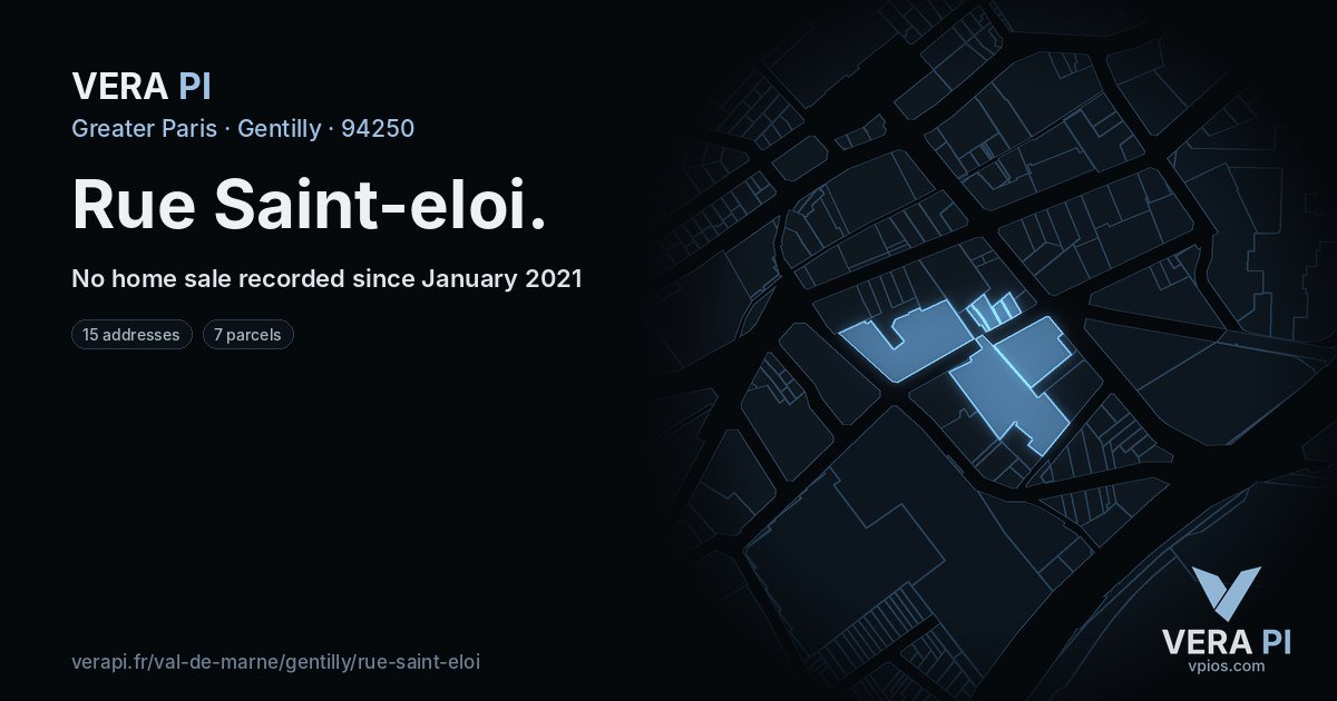 Rue Saint-eloi, Gentilly at night – every parcel coloured by the prices around it, the street's own parcels lit