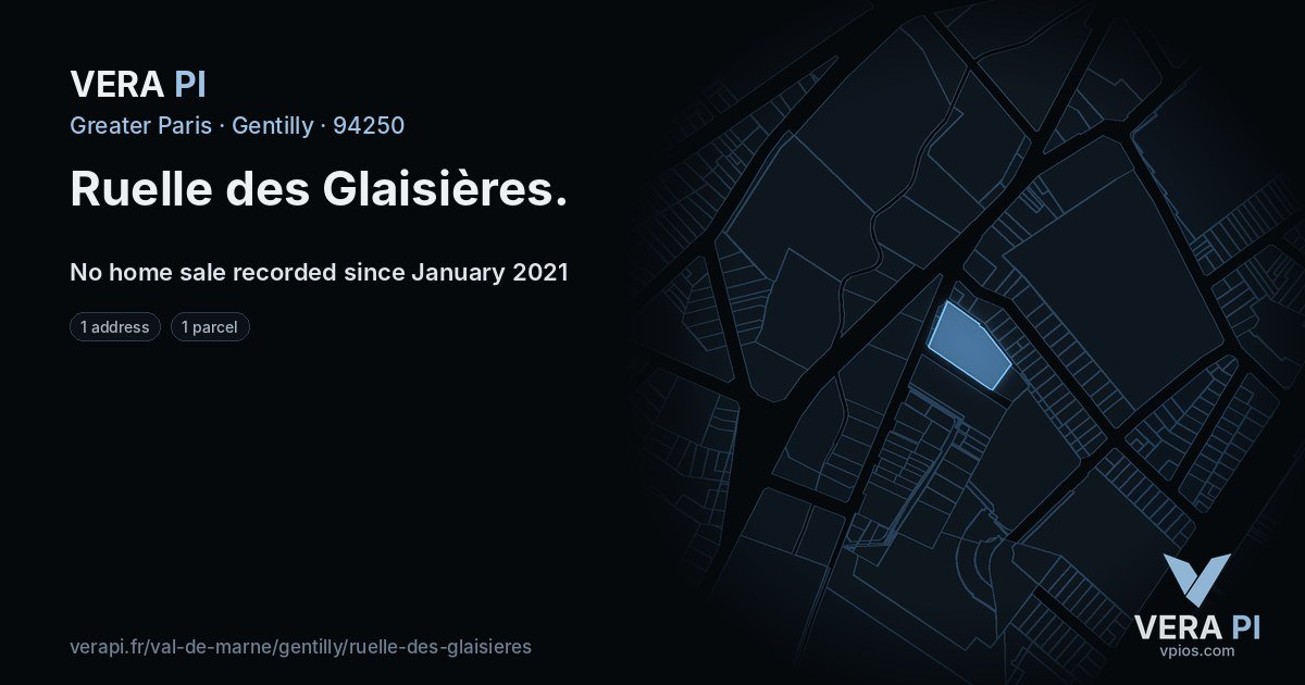 Ruelle des Glaisières, Gentilly at night – every parcel coloured by the prices around it, the street's own parcels lit