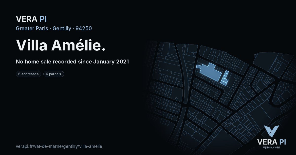 Villa Amélie, Gentilly at night – every parcel coloured by the prices around it, the street's own parcels lit