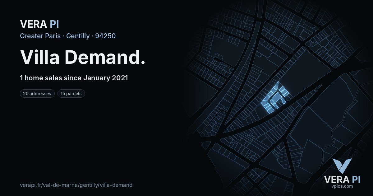 Villa Demand, Gentilly at night – every parcel coloured by the prices around it, the street's own parcels lit