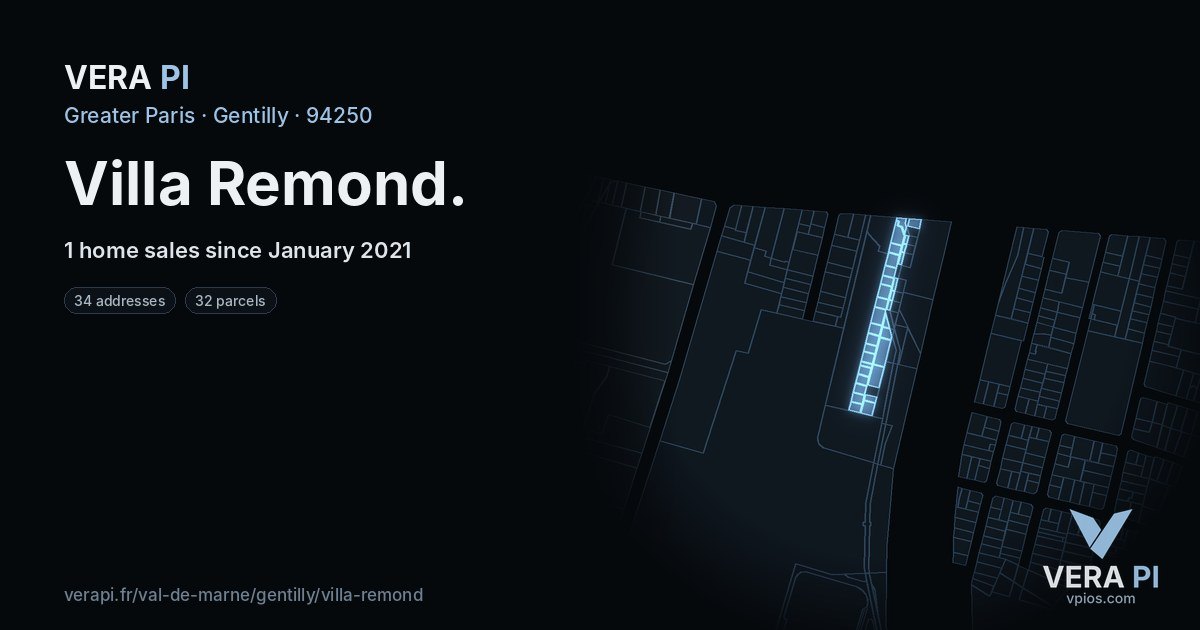 Villa Remond, Gentilly at night – every parcel coloured by the prices around it, the street's own parcels lit