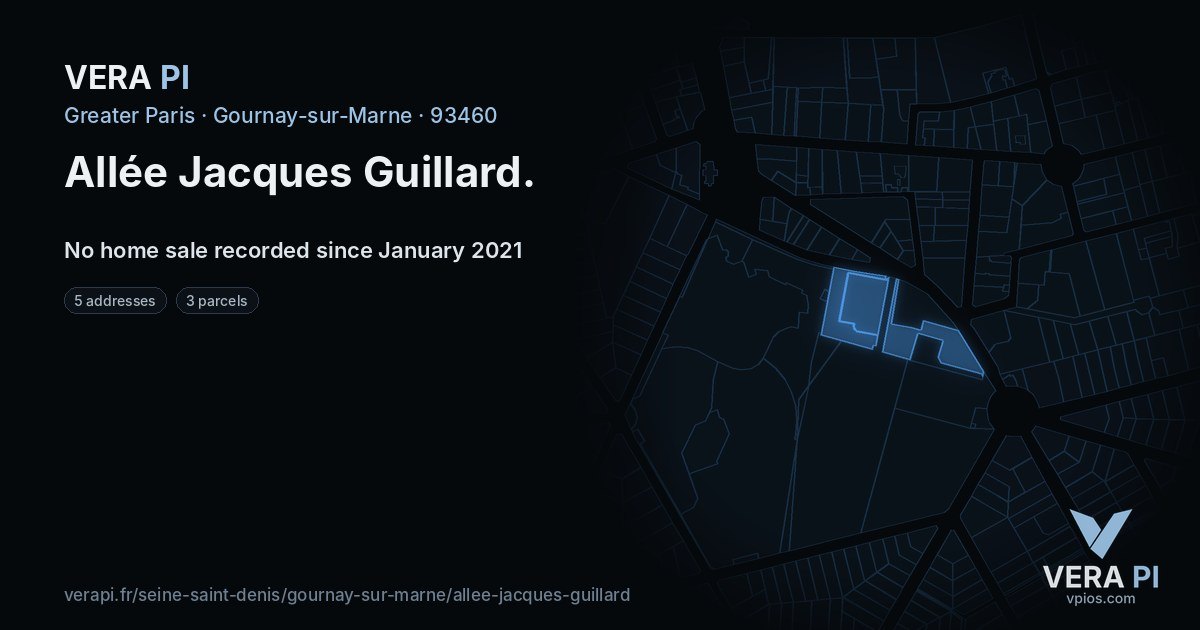 Allée Jacques Guillard, Gournay-sur-Marne at night – every parcel coloured by the prices around it, the street's own parcels lit