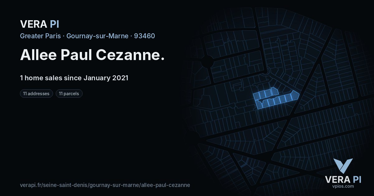 Allee Paul Cezanne, Gournay-sur-Marne at night – every parcel coloured by the prices around it, the street's own parcels lit