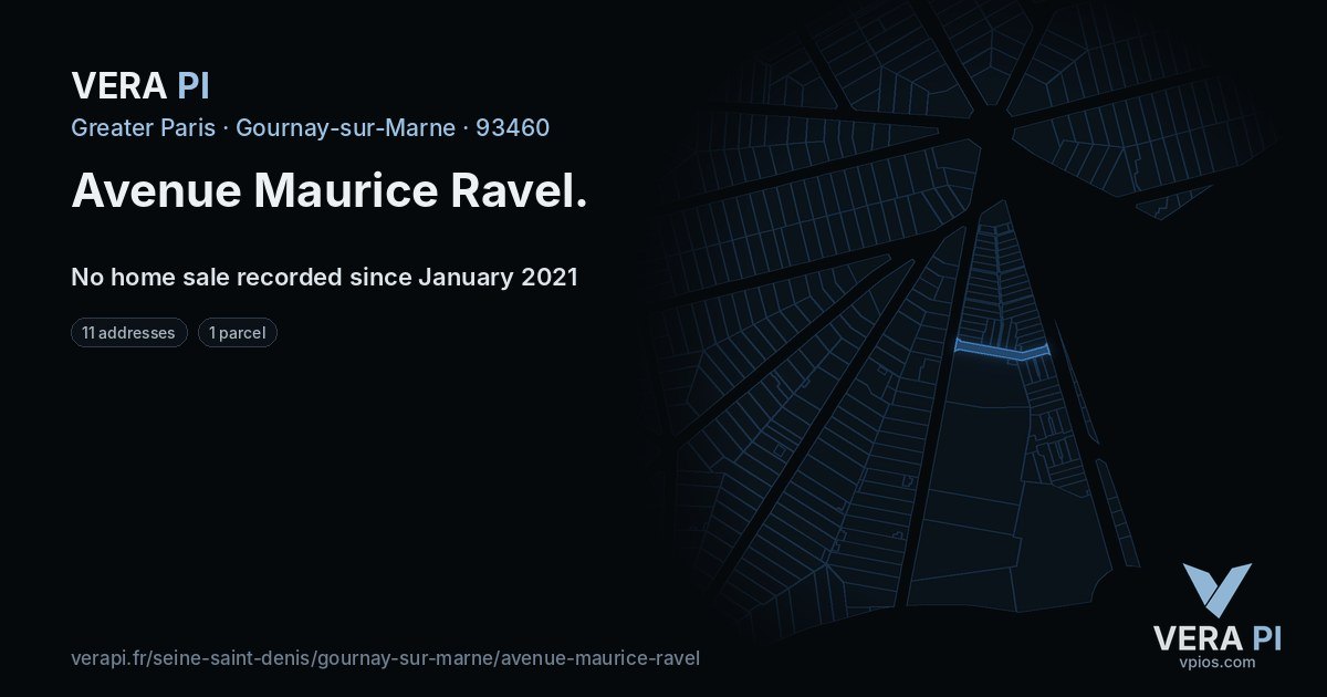 Avenue Maurice Ravel, Gournay-sur-Marne at night – every parcel coloured by the prices around it, the street's own parcels lit